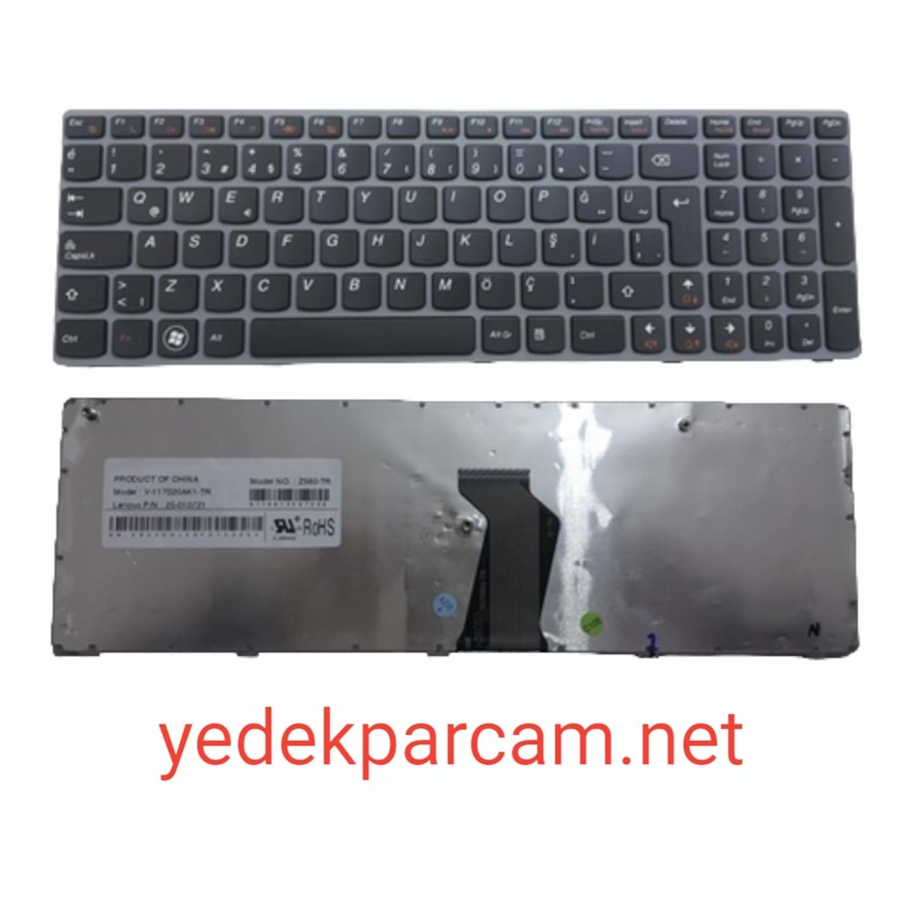 NOTEBOOK KLAVYE LENOVO IDEAPAD Z560 Z560A Z565A G570 SİYAH GRİ ÇERÇEVE