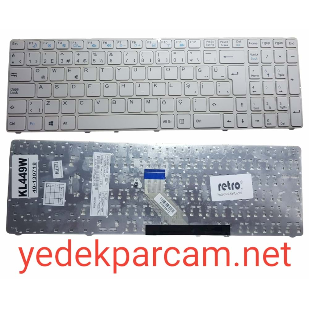 NOTEBOOK KLAVYE CASPER MT50 MT51 MT55 CKY-CHY-CKU-CHU BEYAZ ÇERÇEVELİ