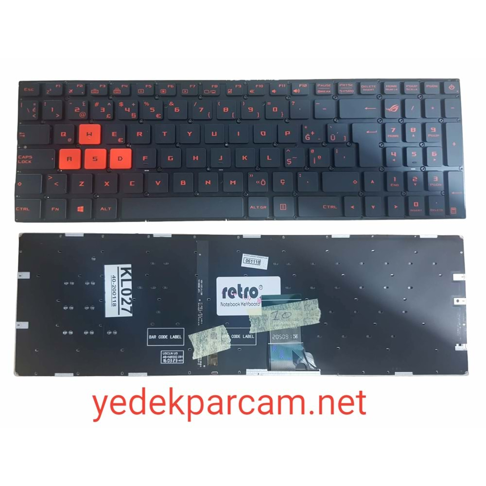 NOTEBOOK KLAVYE ASUS GL502 SİYAH ÇERÇEVESİZ IŞIKLI TÜRKÇE