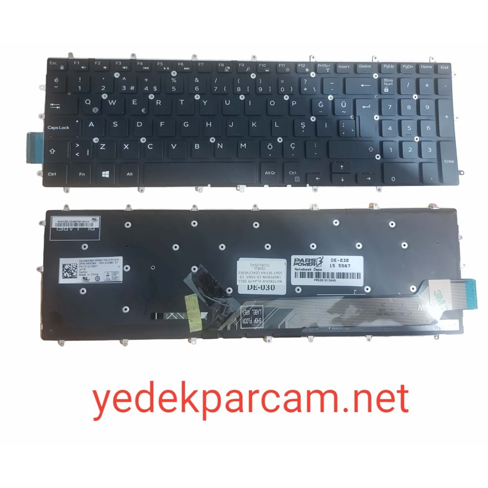 NOTEBOOK KLAVYE DELL INSPIRON 15-5565, 15-5567 SİYAH ÇERÇEVESİZ IŞIKLI