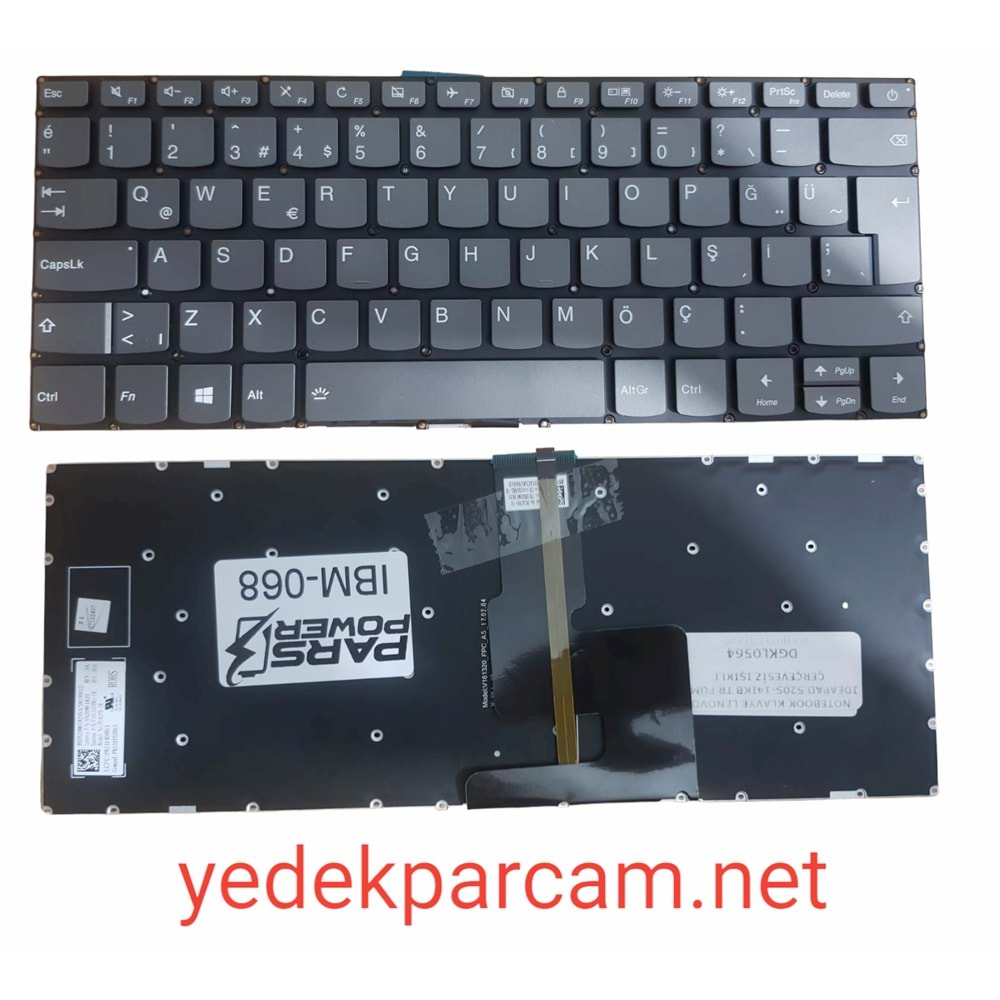 NOTEBOOK KLAVYE LENOVO IDEAPAD 520S-14IKB TR FÜME ÇERÇEVESİZ IŞIKLI