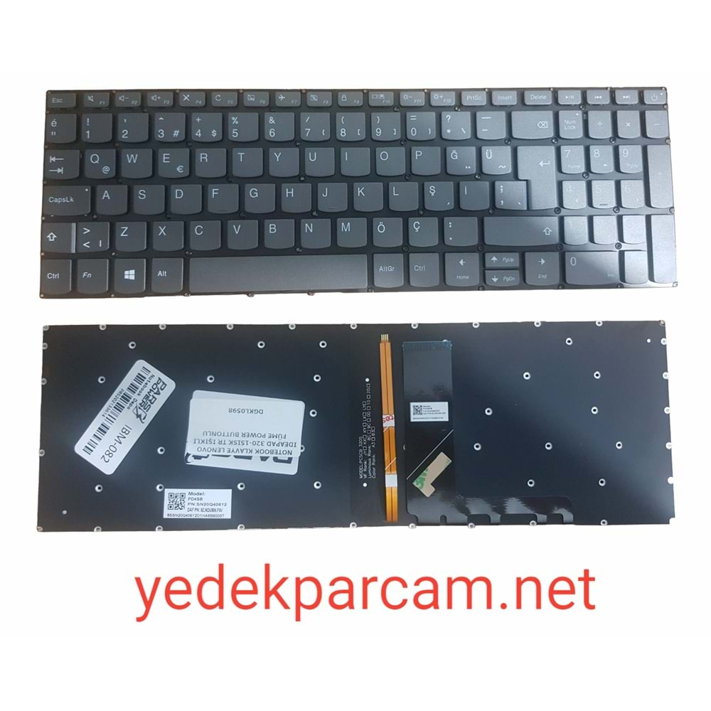 NOTEBOOK KLAVYE LENOVO IDEAPAD 320-15ISK TR IŞIKLI FÜME POWER BUTTONLU