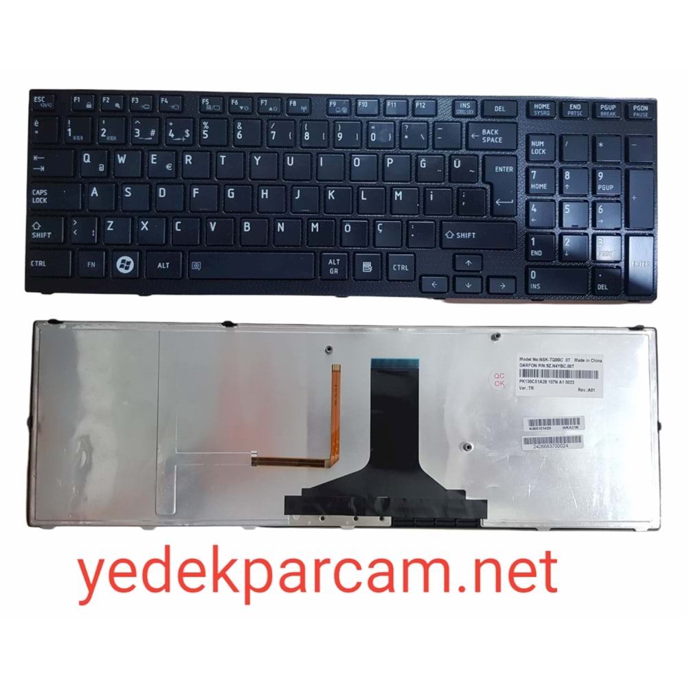 NOTEBOOK KLAVYE SATELLİTE A660 A665 A650 SİYAH PARLAK ÇERÇE TR IŞIKLI