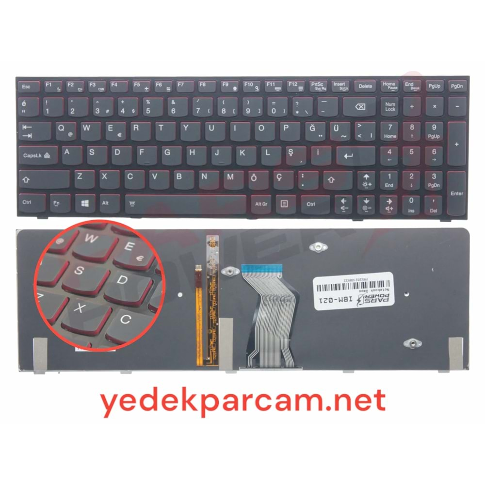 NOTEBOOK KLAVYE LENOVO IEAPAD Y510P Y590N Y590P IŞIKLI SİYAH TÜRKÇE