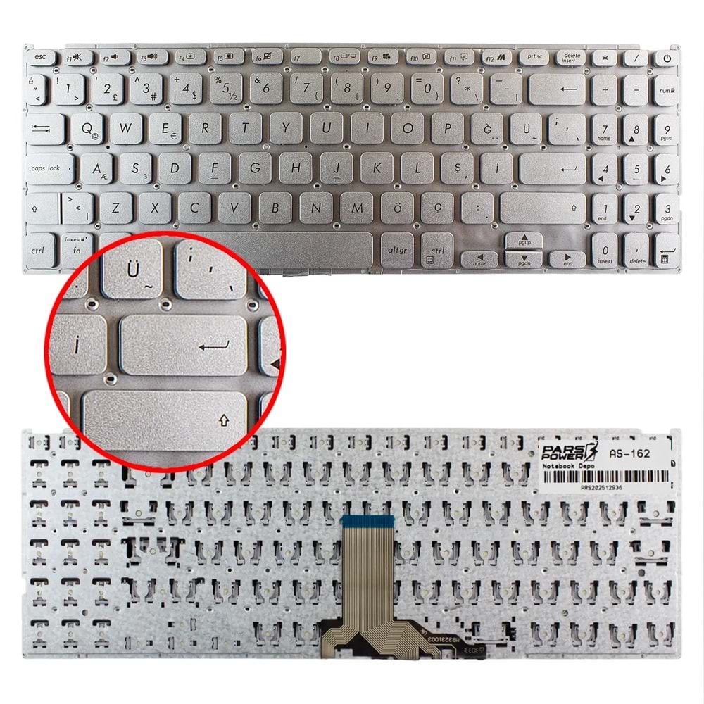NOTEBOOK KLAVYE ASUS X509D X509J SILVER ÇERÇEVESİZ POWER BUTTONLU