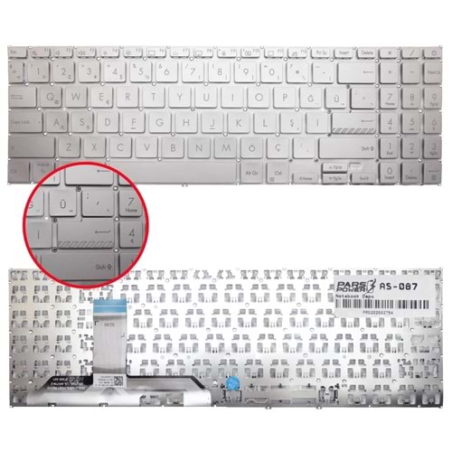NOTEBOOK KLAVYE ASUS VIVOBOOK 15 X1504VA-NJ41 TURKCE GÜMÜŞ ÇERÇEVESİZ