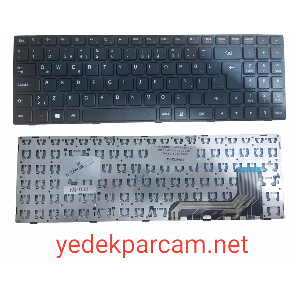 NOTEBOOK KLAVYE LENOVO IDEAPAD 100-15IBY SIYAH ÇERÇEVELİ TÜRKÇE