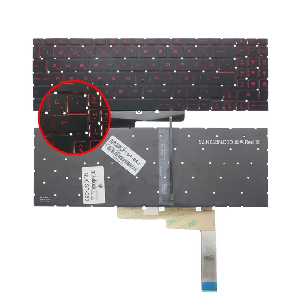 NOTEBOOK KLAVYE MSI GF66 SİYAH TÜRKÇE IŞIKLI KIRMIZI TUŞ